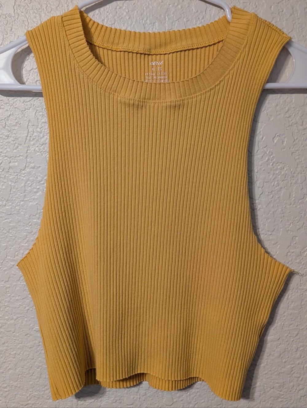 aerie Mustard Yellow High Neck Ribbed Crew Neck Crop Top, Size XL